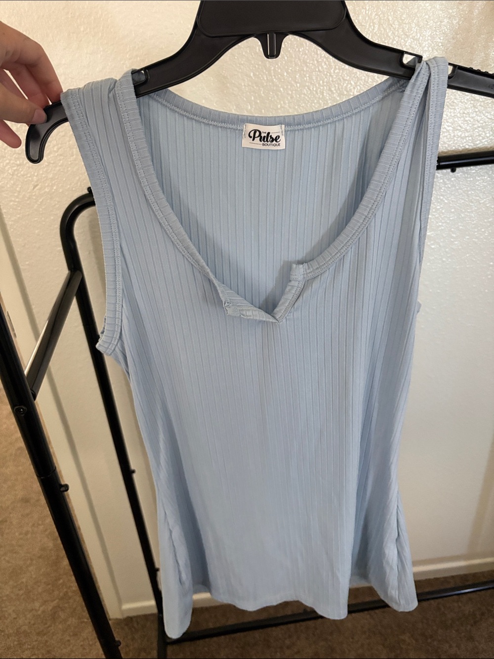 Pulse Boutique Light Blue Ribbed V-Neck Tank Top